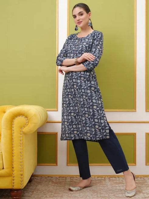Vasthrlay Women Blue Printed Straight Kurtas